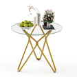 Modern Round Tempered Glass Dining Table With Sturdy Metal Legs For 1 - 4 People - Gold - Furniture Home Direct