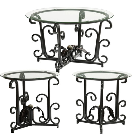 3 Piece Coffee Table Set With Tempered Glass Surface - Black - Furniture Home Direct