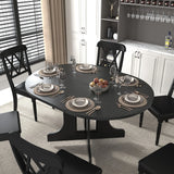 Dining Table For Farmhouse Kitchen Expandable Oval Table Top With Removable Leaf Trestle X Shaped Base - Black - Furniture Home Direct