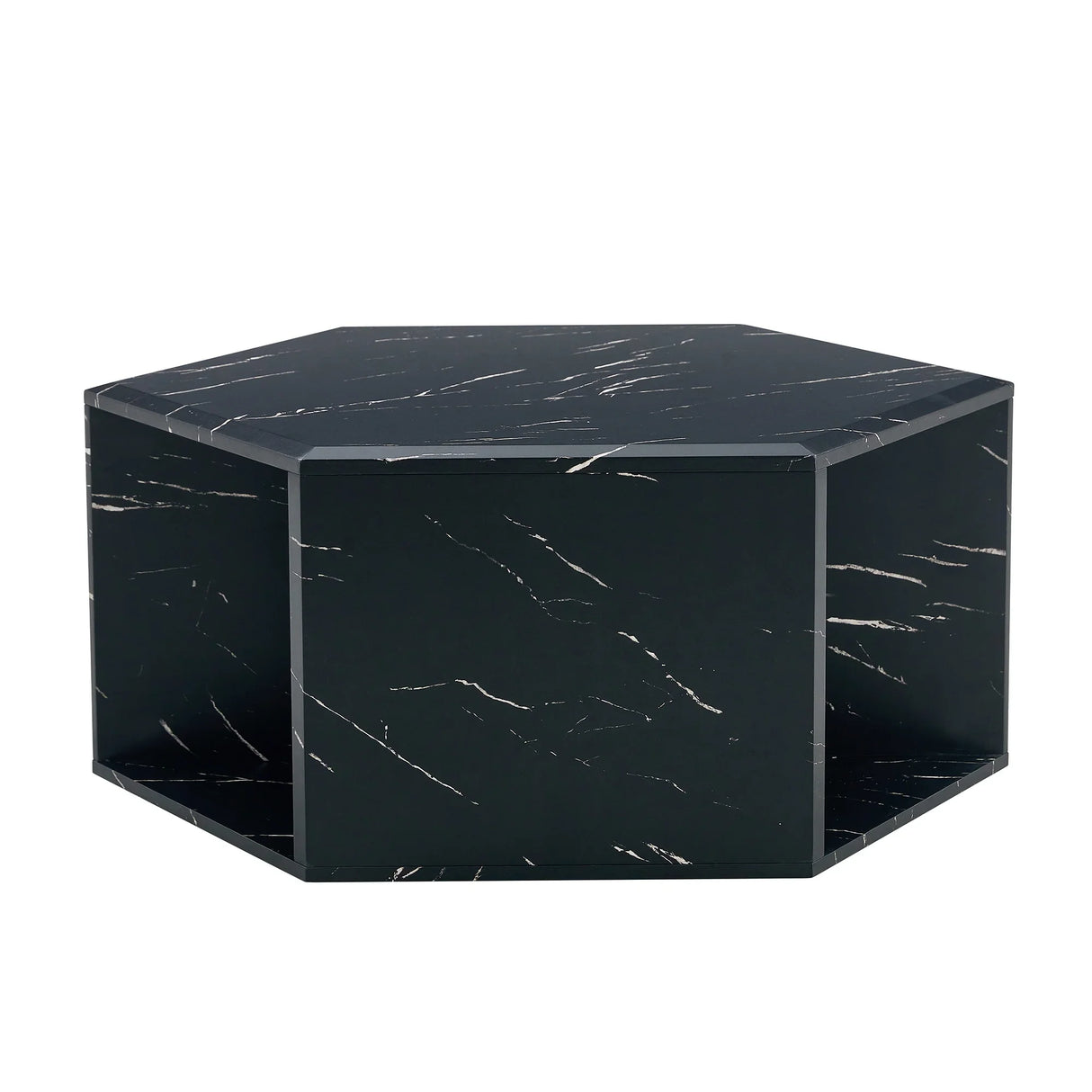 Coffee Table Hexagonal Textured Marble Look Accent Black - Furniture Home Direct