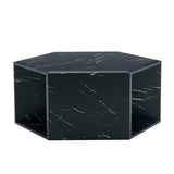 Coffee Table Hexagonal Textured Marble Look Accent Black - Furniture Home Direct