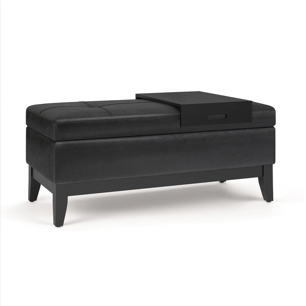 Oregon - Storage Ottoman Bench With Tray - Distressed Black - Furniture Home Direct