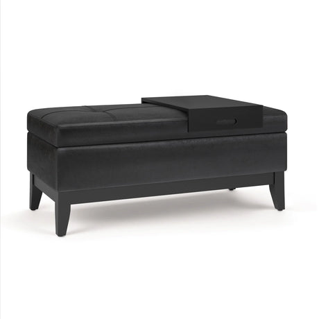 Oregon - Storage Ottoman Bench With Tray - Distressed Black - Furniture Home Direct