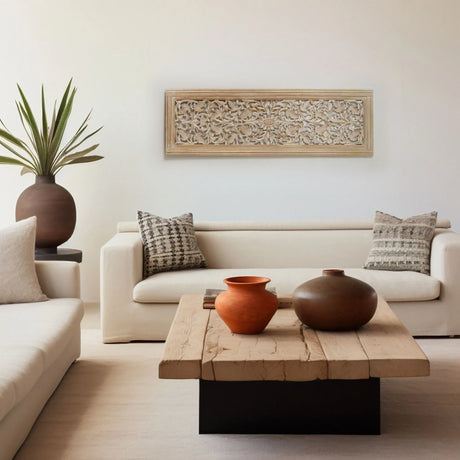 Floral Hand Carved Mandala Rectangular Wall Decor Accent - Gold / White - Furniture Home Direct