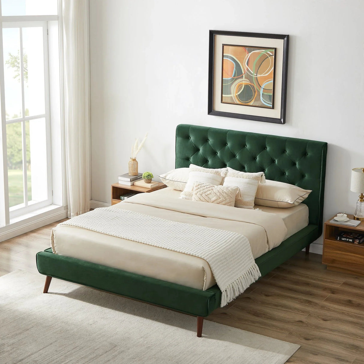 Dillon - Mid-Century Modern Velvet Platform Bed - Furniture Home Direct