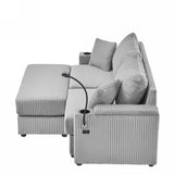 Modern Style Loveseat With Storage, Ottoman, Two USB Ports, Two Cup Holders and Phone Holder - Gray - Furniture Home Direct