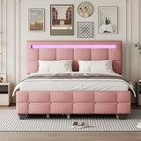 Upholstered Platform Bed With LED Frame, With Trundle And 2 Drawers - Furniture Home Direct