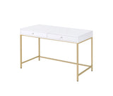 Vanity Desk Gloss Finish With Gold Metal Legs White - Furniture Home Direct