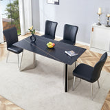 Dining Set Faux Marble Table With Black Chairs Silver - Furniture Home Direct