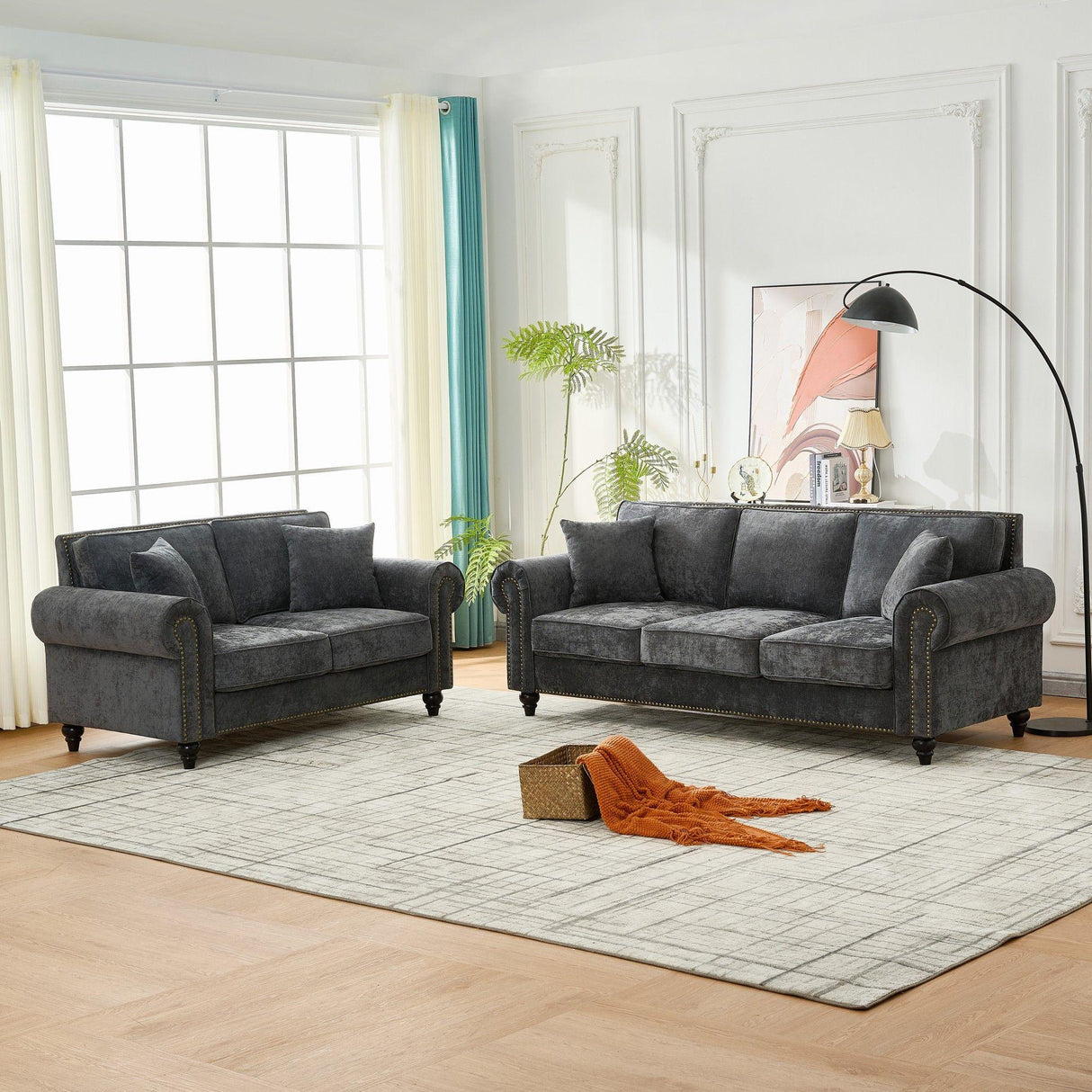 Modern 3 And 2 Seater Sofa With Rolled Arms, Tufted Upholstered Couch - Furniture Home Direct