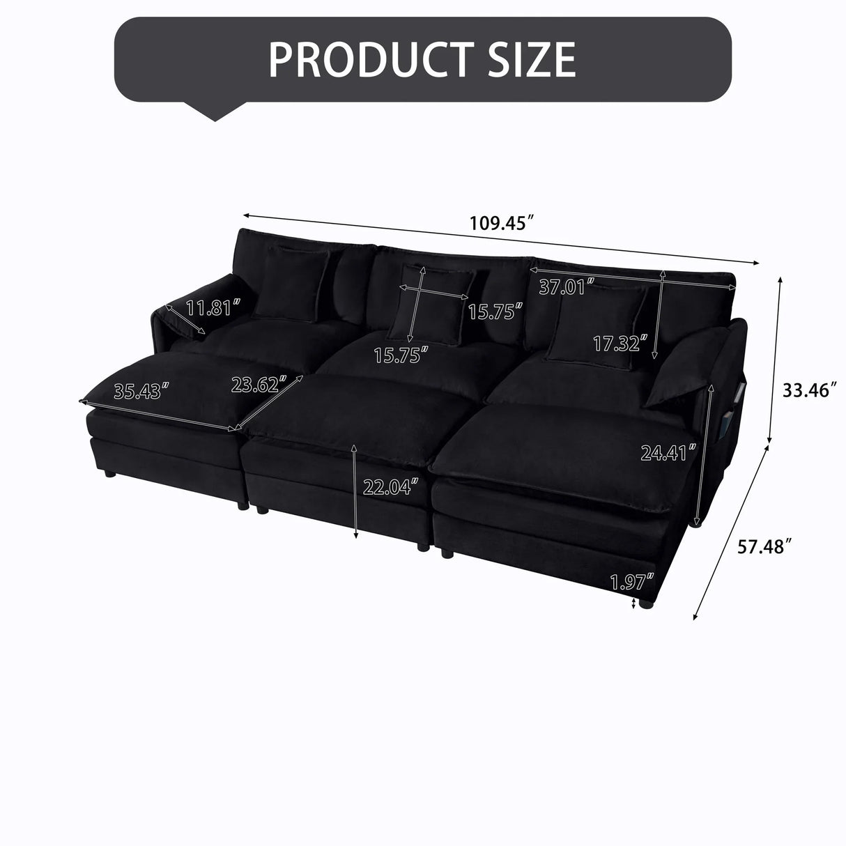 Modern Comfy Deep Seat Modular Sectional Sofa Cloud Couch With Ottoman - Furniture Home Direct