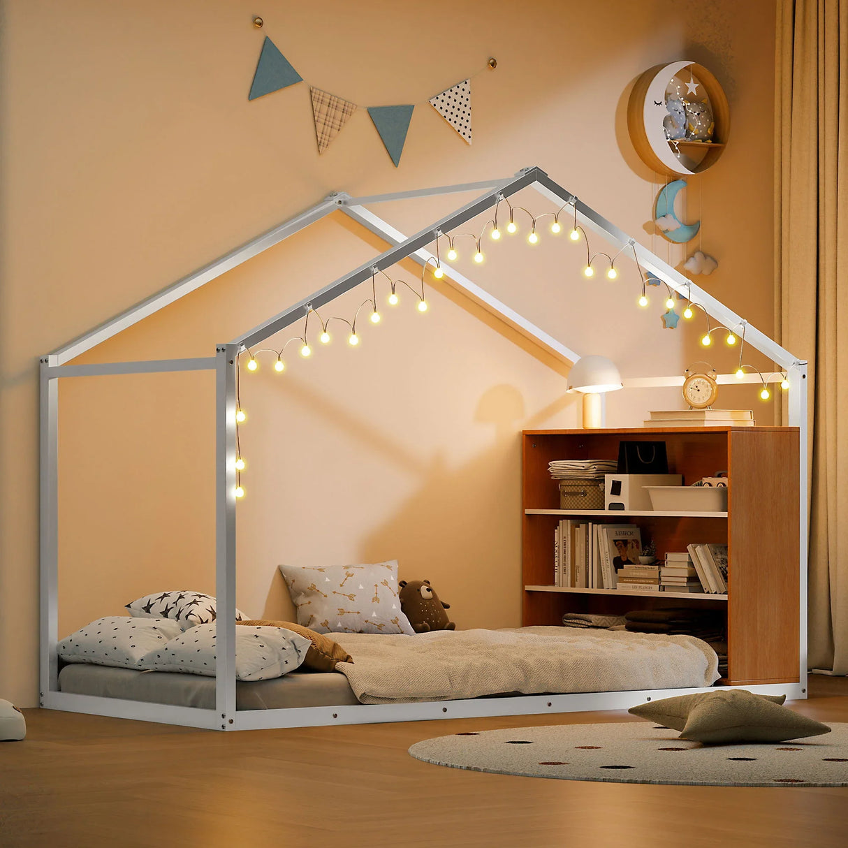 Bed House Frame With Shelves And Lights - Furniture Home Direct