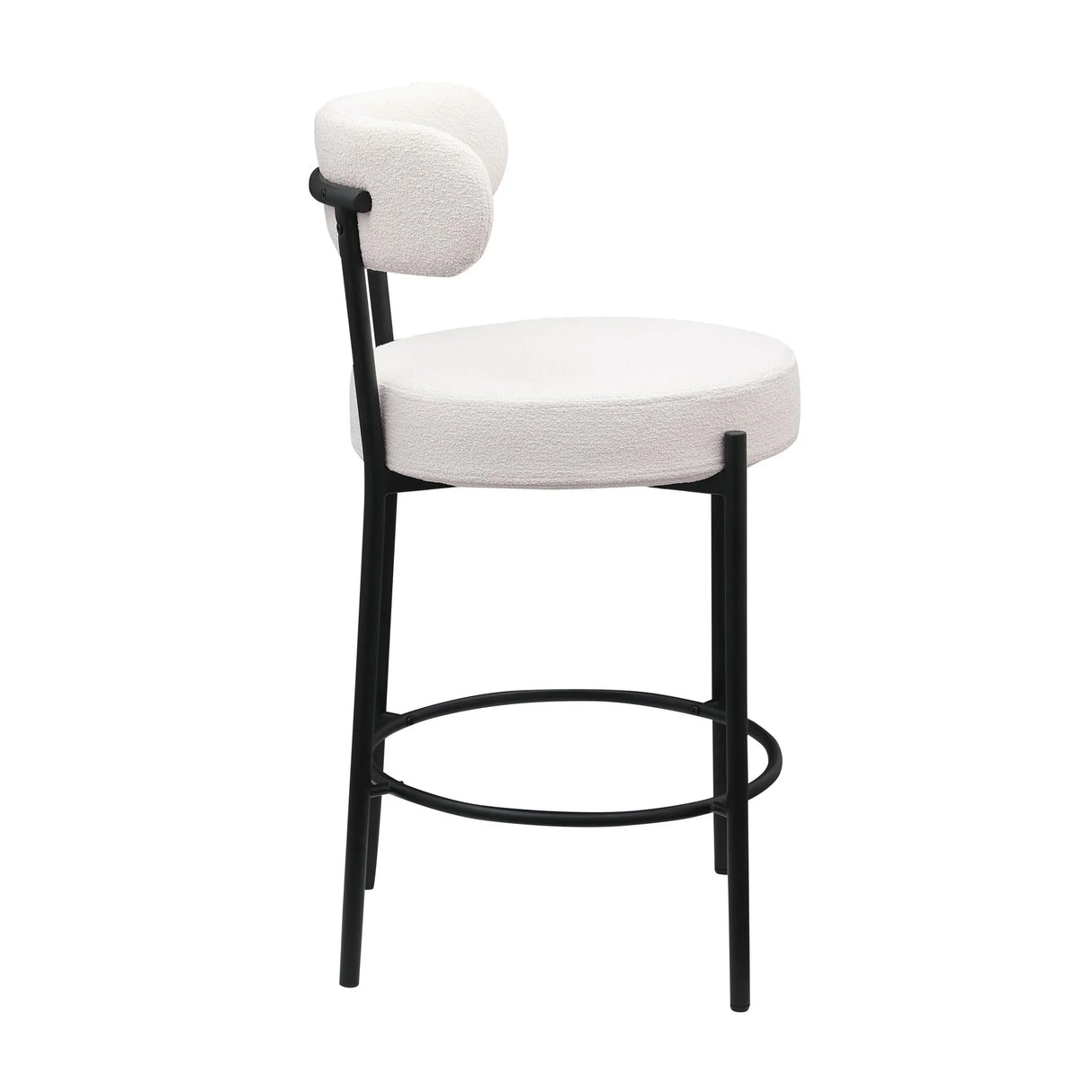 Modern Sherpa Counter Height Stools, Uphsoltered Seat Height Barstools With Brushed Brass Metal Legs Round Low Back Kitchen Stools With Footrest For Dining Room (Set of 2) - Furniture Home Direct