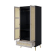 Tall Armoire Wardrobe Closet With 2 Rattan Doors & 1 Drawer, Boho Clothes Storage Cabinet With Hanging Rod For Bedroom - Natural / Black - Furniture Home Direct