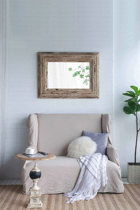 Rectangle Wall Accent Mirror With Distressed Wood Frame - Brown - Furniture Home Direct