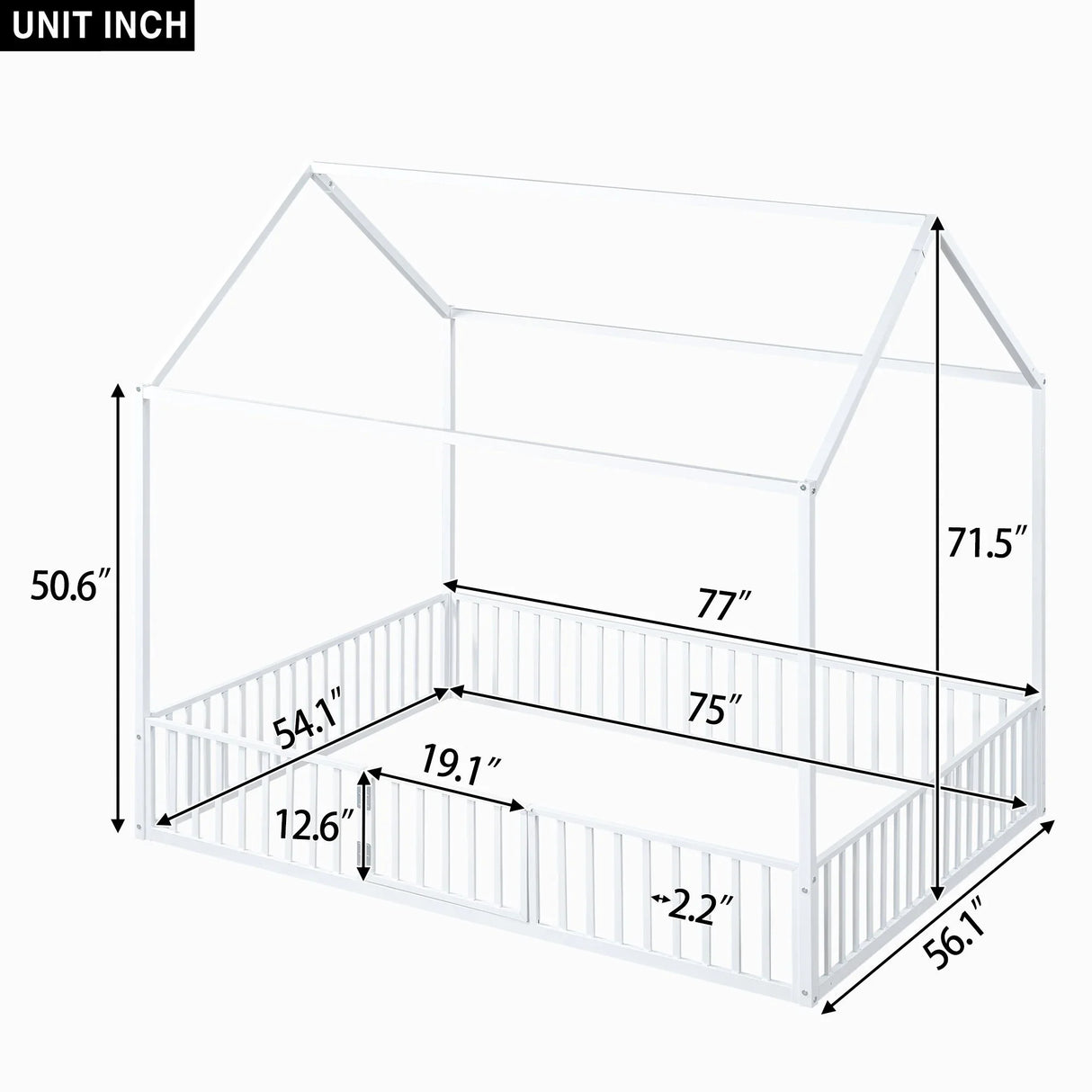 Metal House Bed With Fence And Door - Furniture Home Direct