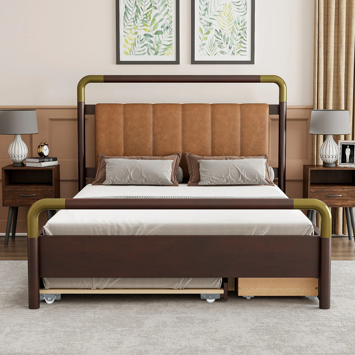Storage Platform Bed, With 2 Big Drawers, Trundle - Furniture Home Direct