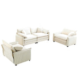 Luxurious and Sophisticated 3 Piece Corduroy Living Room Set with Soft Cushions and Pillows - White - Furniture Home Direct