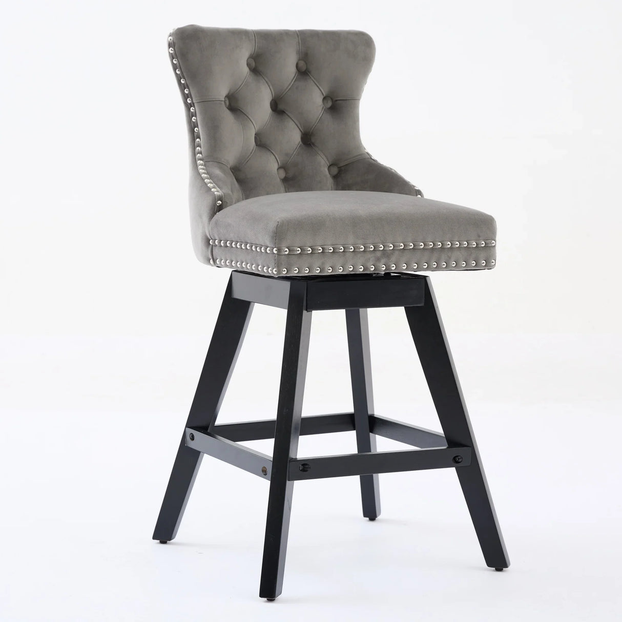 Counter Height Bar Stools Velvet Upholstery Tufted Gray - Furniture Home Direct