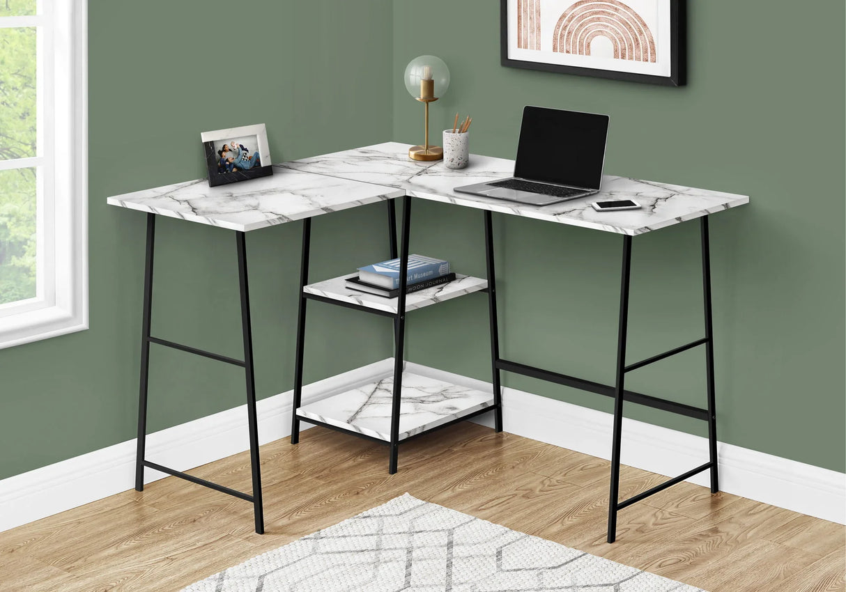 Computer Desk, Home Office, Corner, Storage Shelves, L Shape, Work, Laptop, Marble Look Laminate, Contemporary, Modern - Furniture Home Direct