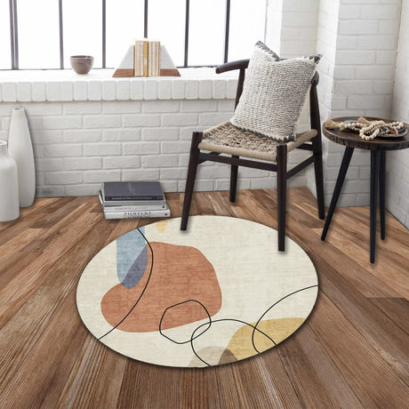 Rabbit - Washable Non - Slip Round Rug - Ivory / Red - Furniture Home Direct