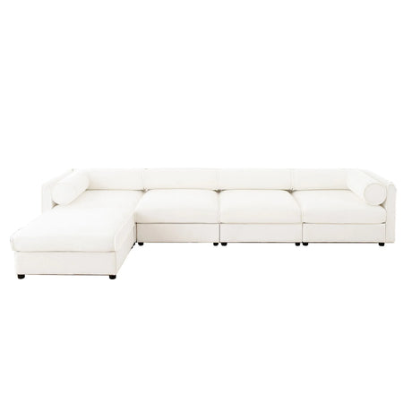 Contemporary Elegant White Chenille Sofa With Storage And Ottoman - Furniture Home Direct
