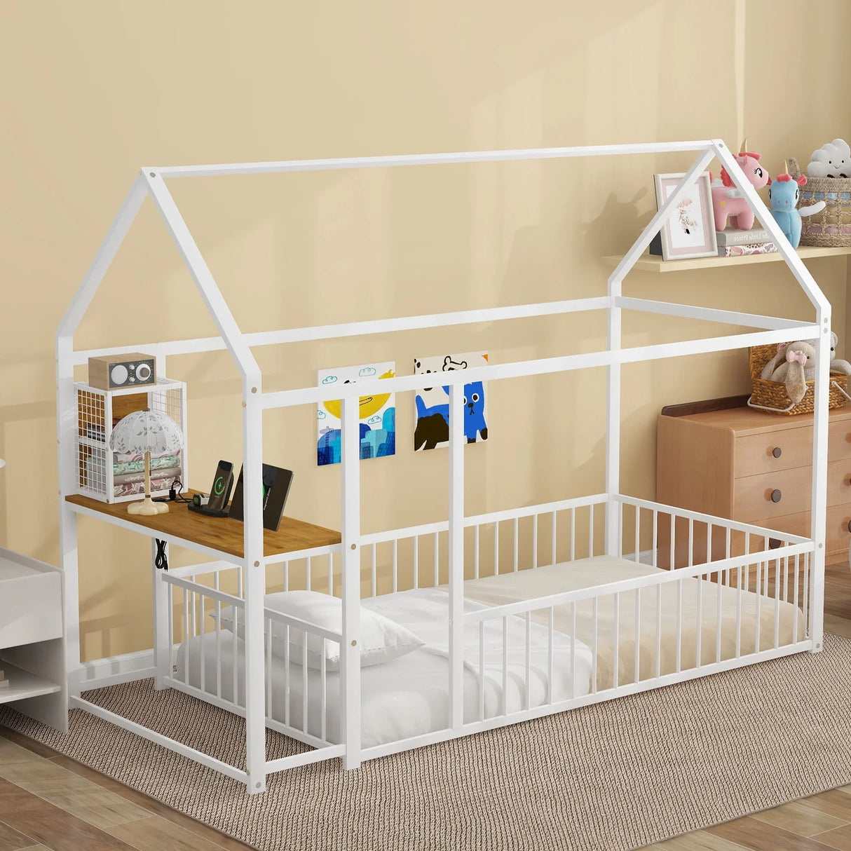 House Frame With Desk, Shelves, Power Outlets And USB Ports - Furniture Home Direct