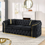 Button Tufted Couch With 2 Pillows, 3 Seater Luxury Chesterfield Sofa - Furniture Home Direct