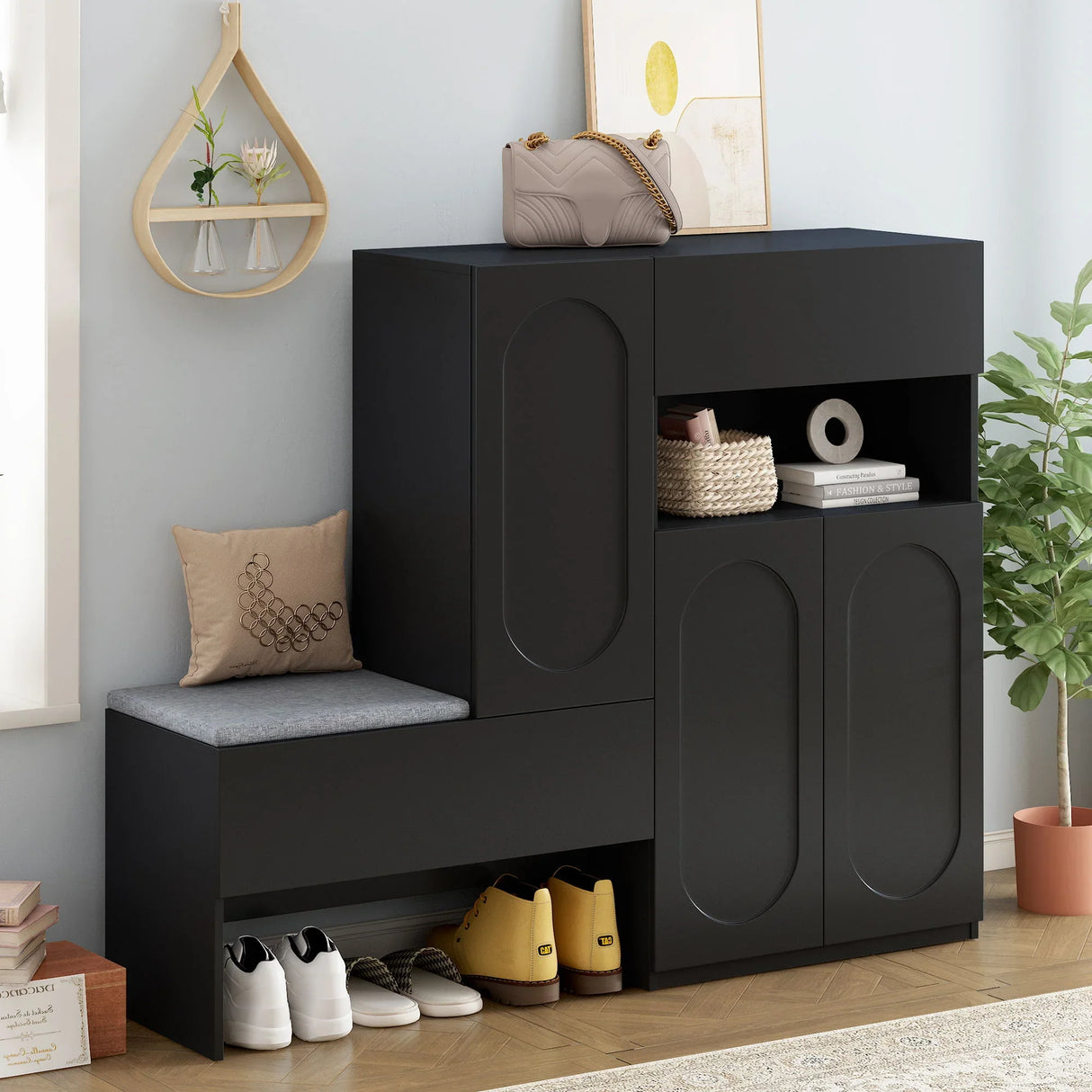 Elegant 2 In 1 Shoe Cabinets With Soft Cushion Versatile Shoe Rack Organizer With Adjustable Shelves - Furniture Home Direct