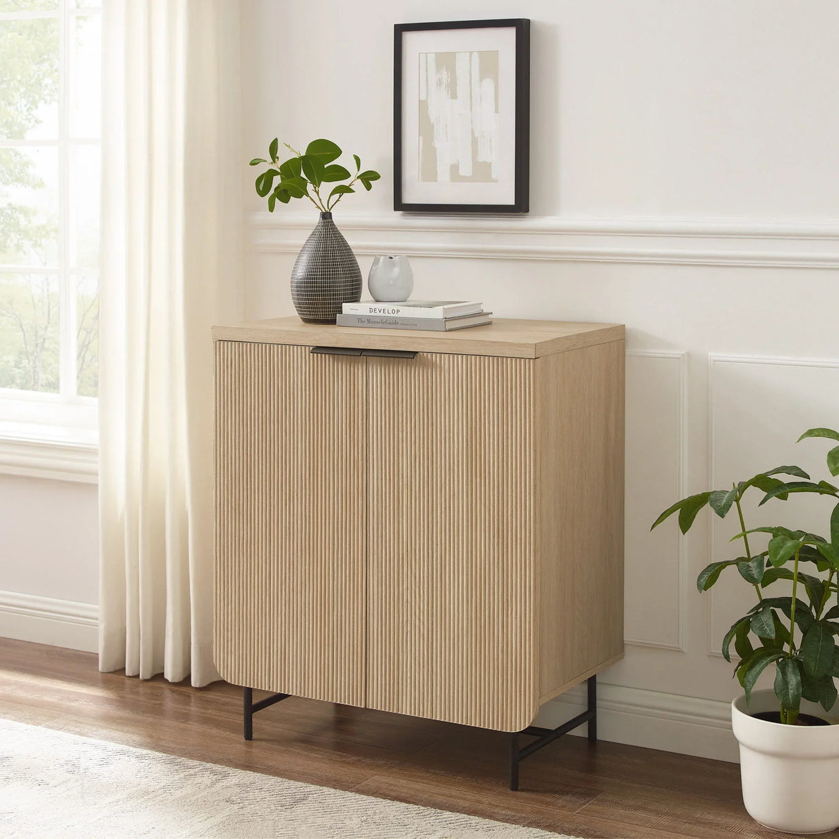Modern Scandi Fluted Door Storage Console - Coastal Oak - Furniture Home Direct