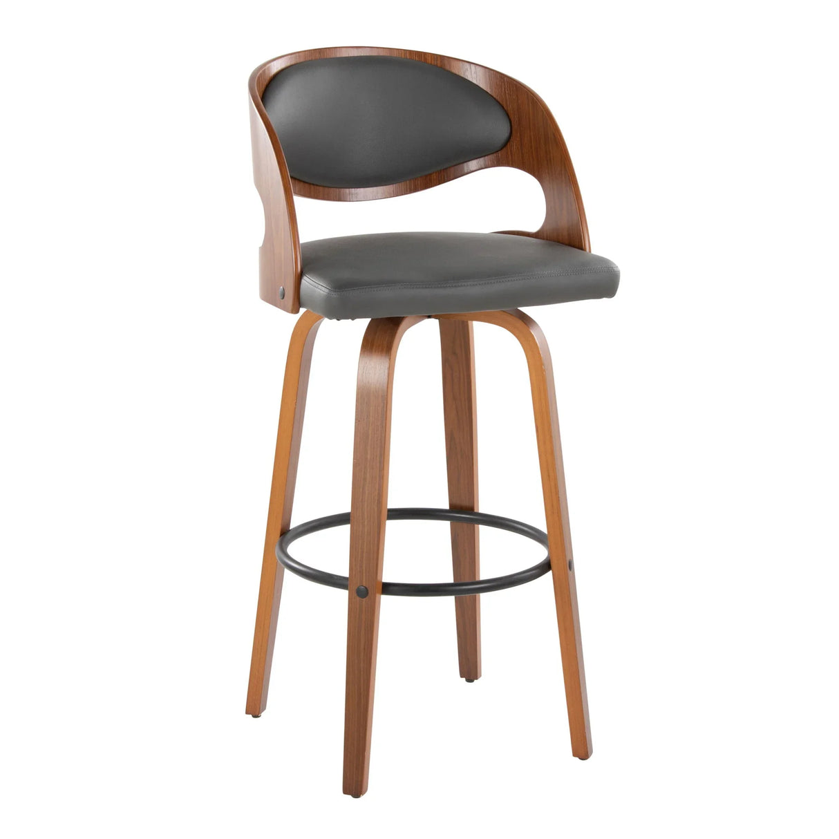 Pino - Mid Century Modern Fixed Height Barstool With Swivel & Round Footrest (Set of 2) - Furniture Home Direct