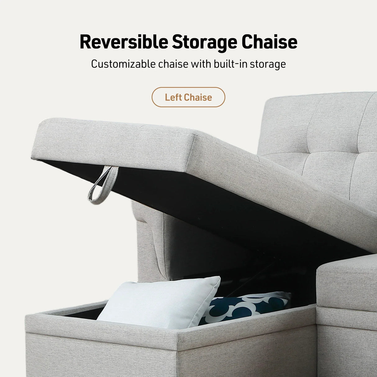 Lucca - Linen Reversible Sleeper Sectional Sofa With Storage Chaise - Furniture Home Direct