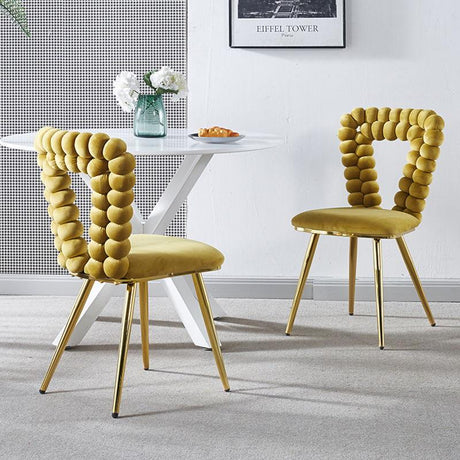 Modern Chair With Iron Tube Legs, Soft Cushions And Comfortable Backrest, Suitable For Dining Room, Living Room, Cafe, Hairball Back - Furniture Home Direct