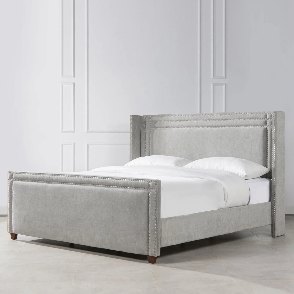 Elle - Wingback Upholstered King Bed - Silver Gray - Furniture Home Direct