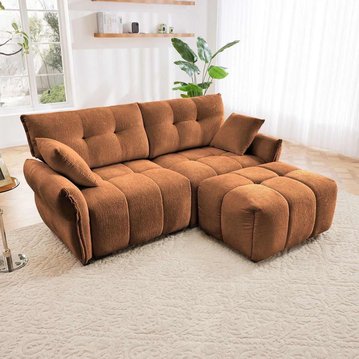 Sofa Set With Ottoman And Pillows, Textured, High Resilience Cushions - Furniture Home Direct