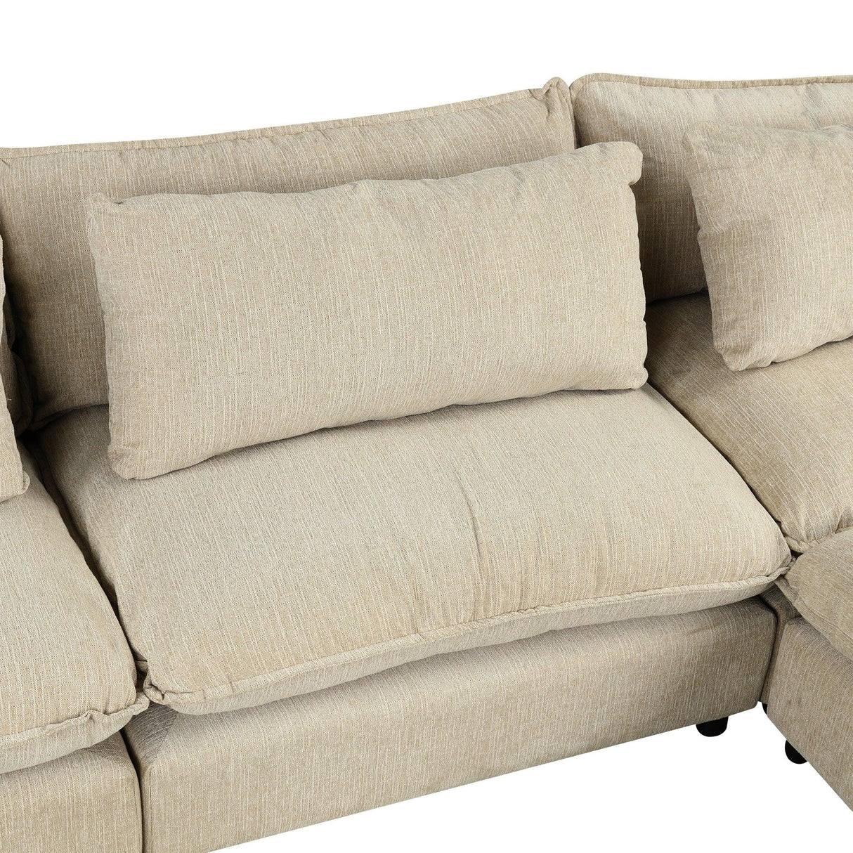 Cloud Sectional with Ottoman, Charging Ports and Three Back Pillows - Beige - Furniture Home Direct