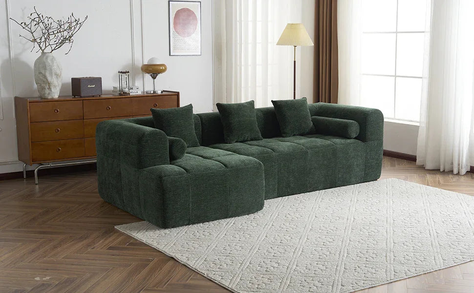 Sectional Sofa Modular Tufted Chenille Upholstery Green - Furniture Home Direct