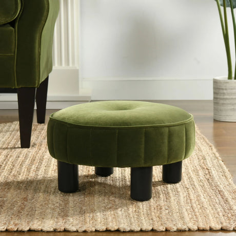 Riley - Round Footstool Ottoman - Olive Green - Furniture Home Direct