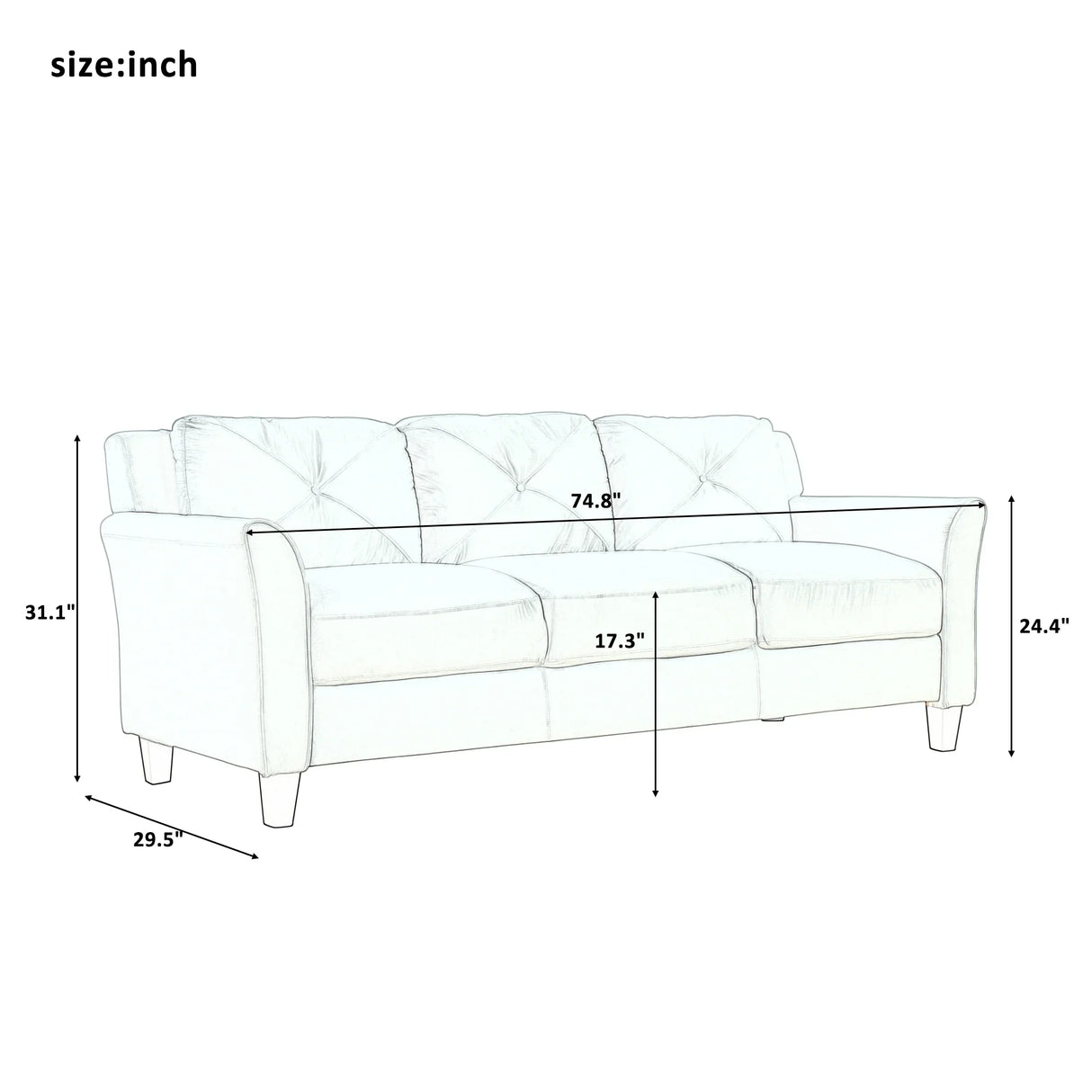 Tufted 3 Piece Living room Set Sofa, love Seat and Chair - Foam Green - Furniture Home Direct