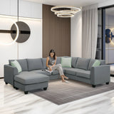 Sectional Sofa Modern Fabric Modular With Ottoman Grey - Furniture Home Direct