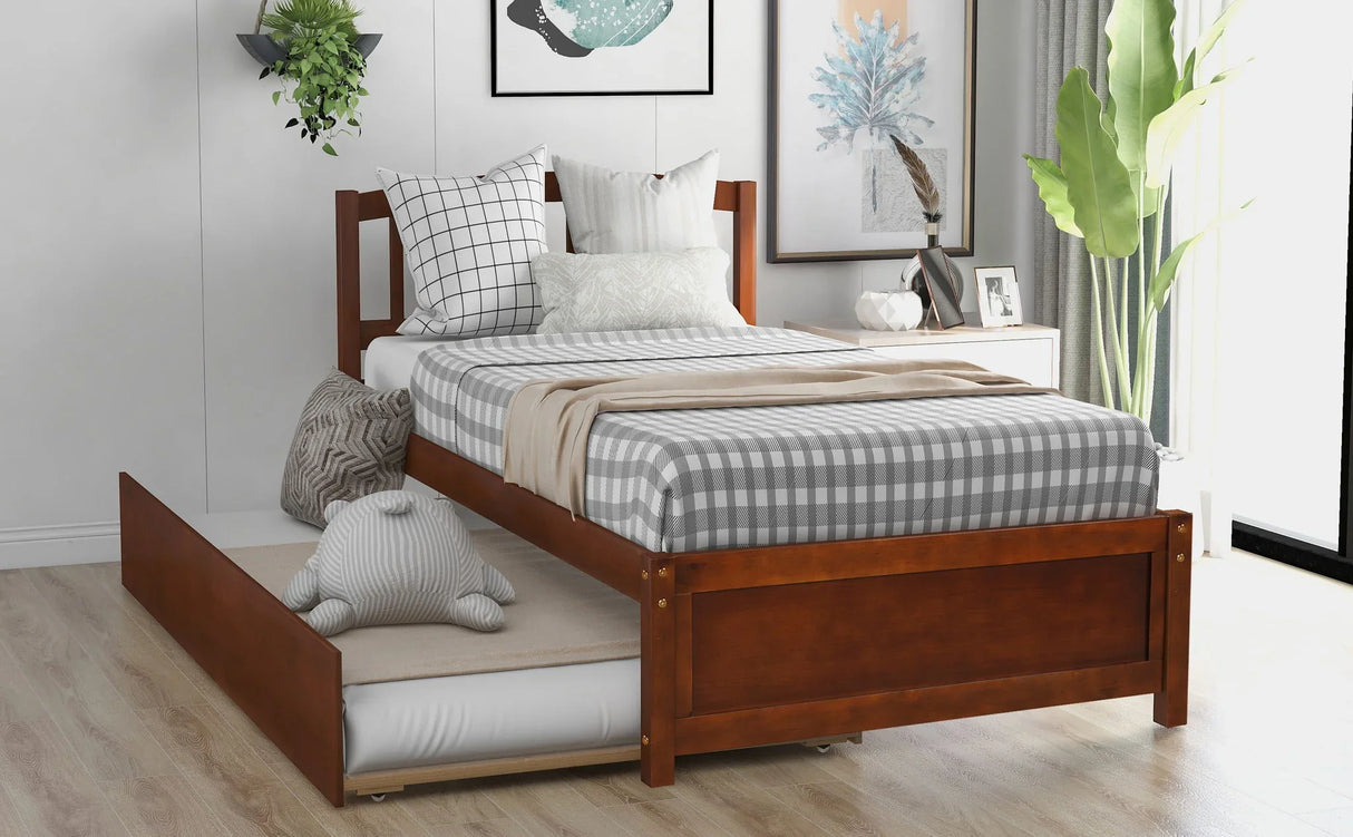 Platform Bed Wood Bed Frame With Trundle - Furniture Home Direct