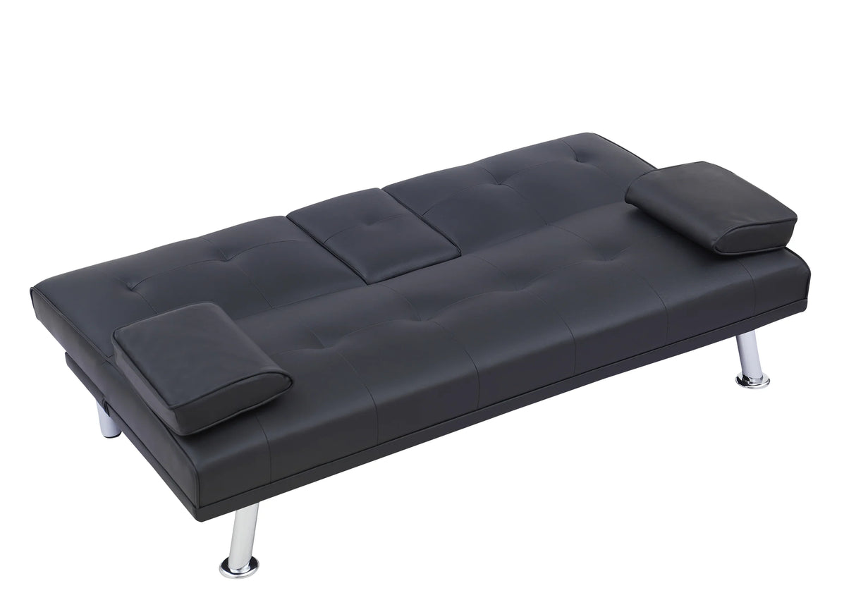 Black Leather Multifunctional Double Folding Sofa Bed for Office with Coffee Table - Furniture Home Direct