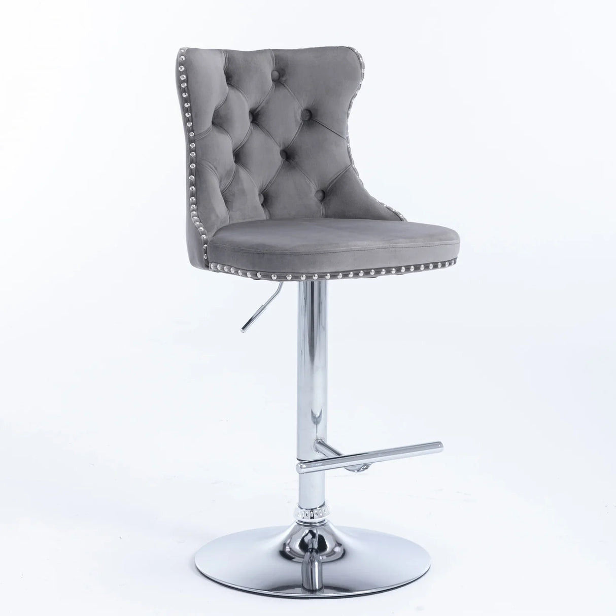 Counter Height Bar Stools Velvet Tufted Back Chrome Gray - Furniture Home Direct