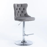 Counter Height Bar Stools Velvet Tufted Back Chrome Gray - Furniture Home Direct