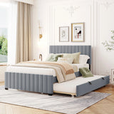 Elegant Upholstered Platform Bed With Twin Size Trundle - Furniture Home Direct