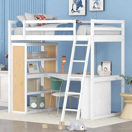 Loft Bed With Ladder, Shelves, And Desk - Furniture Home Direct