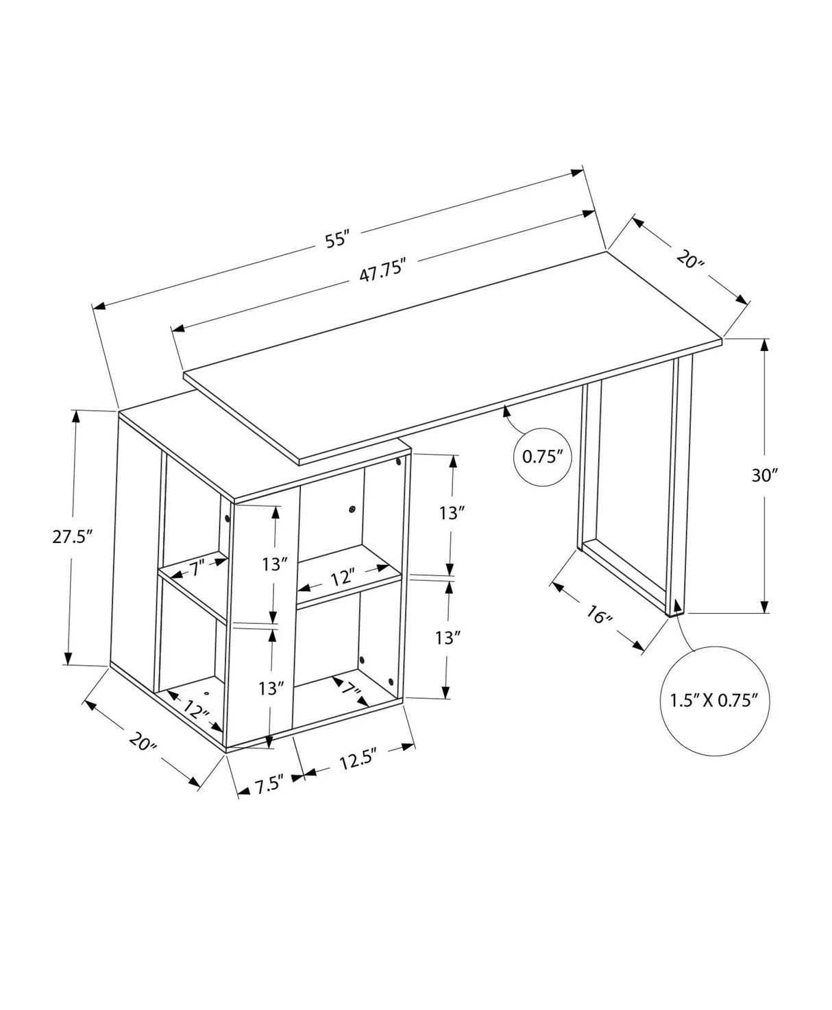 Computer Desk, Home Office, Left, Right Set-Up, Storage Shelves, Work, Laptop, Contemporary, Modern - Furniture Home Direct