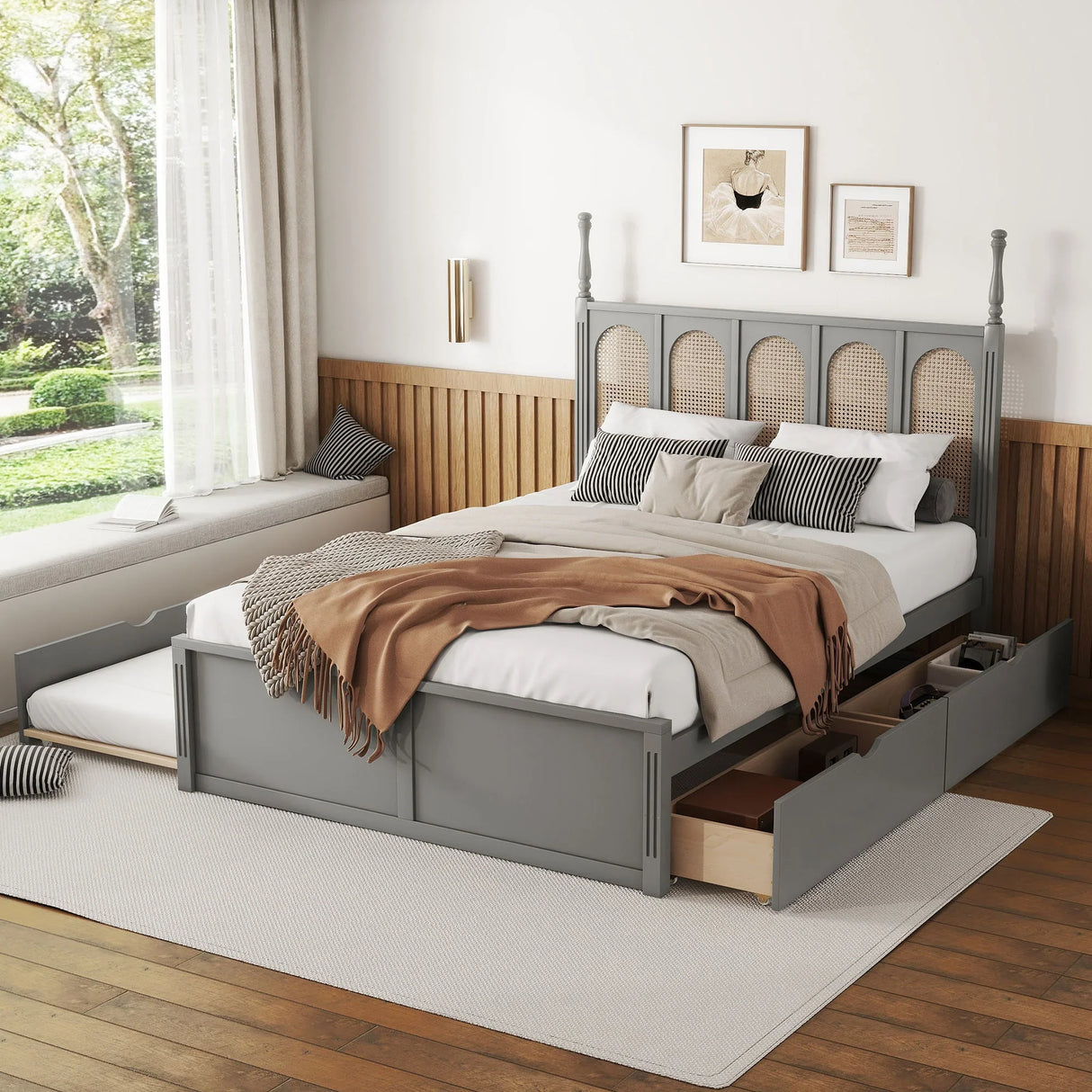 Platform Bed With With 2 Big Drawers With Trundle - Furniture Home Direct