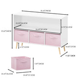 Kids Bookcase With Collapsible Fabric Drawers, Children's Book Display, Toy Storage Cabinet Organizer - White / Pink - Furniture Home Direct