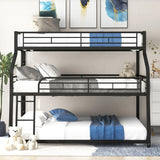 Twin Long / Full Long / Queen Triple Bunk Bed With Long And Short Ladder And Full-Length Guardrails - Black - Furniture Home Direct
